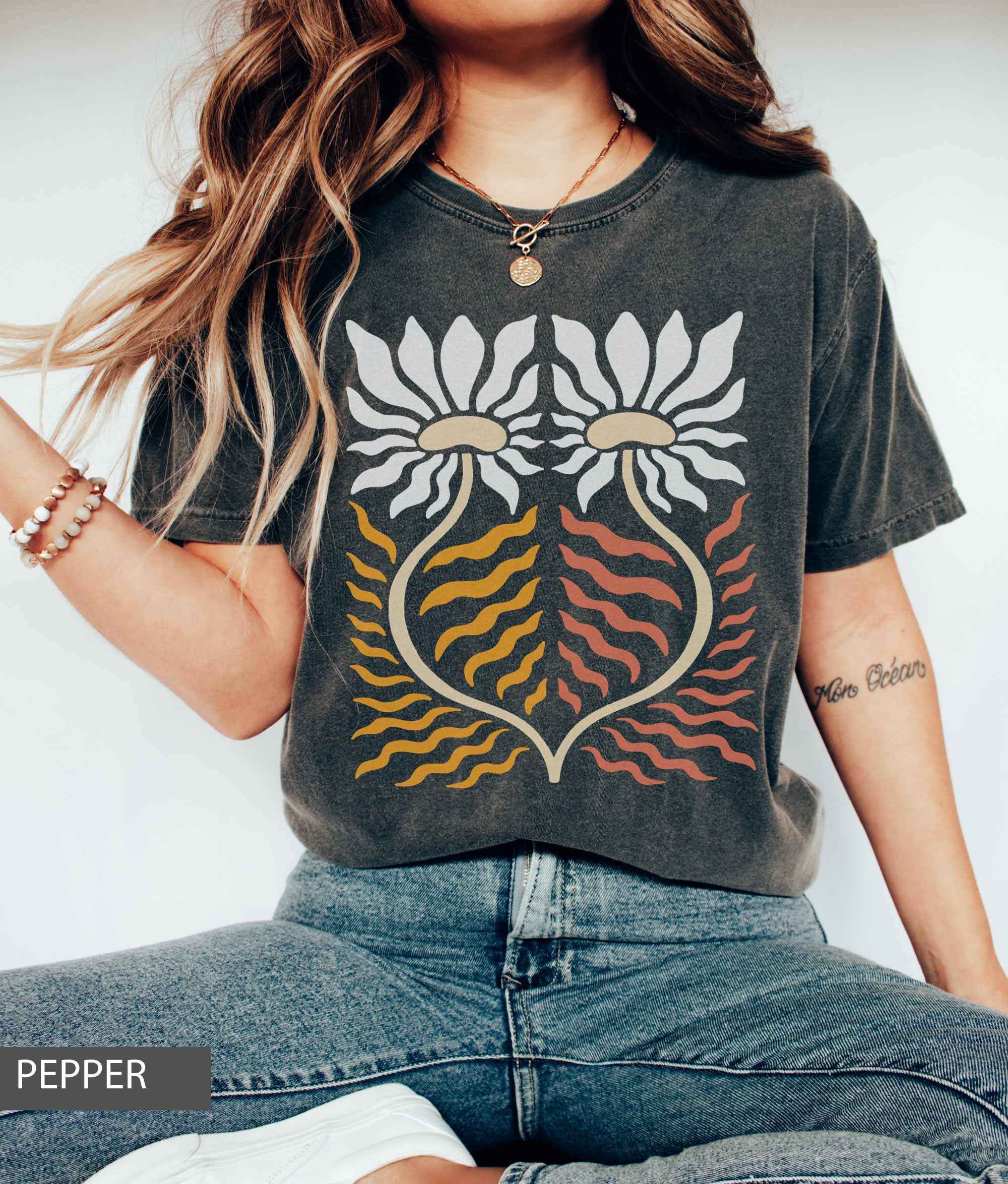 2 Boho Sunflowers T-Shirt - Lightmind Design