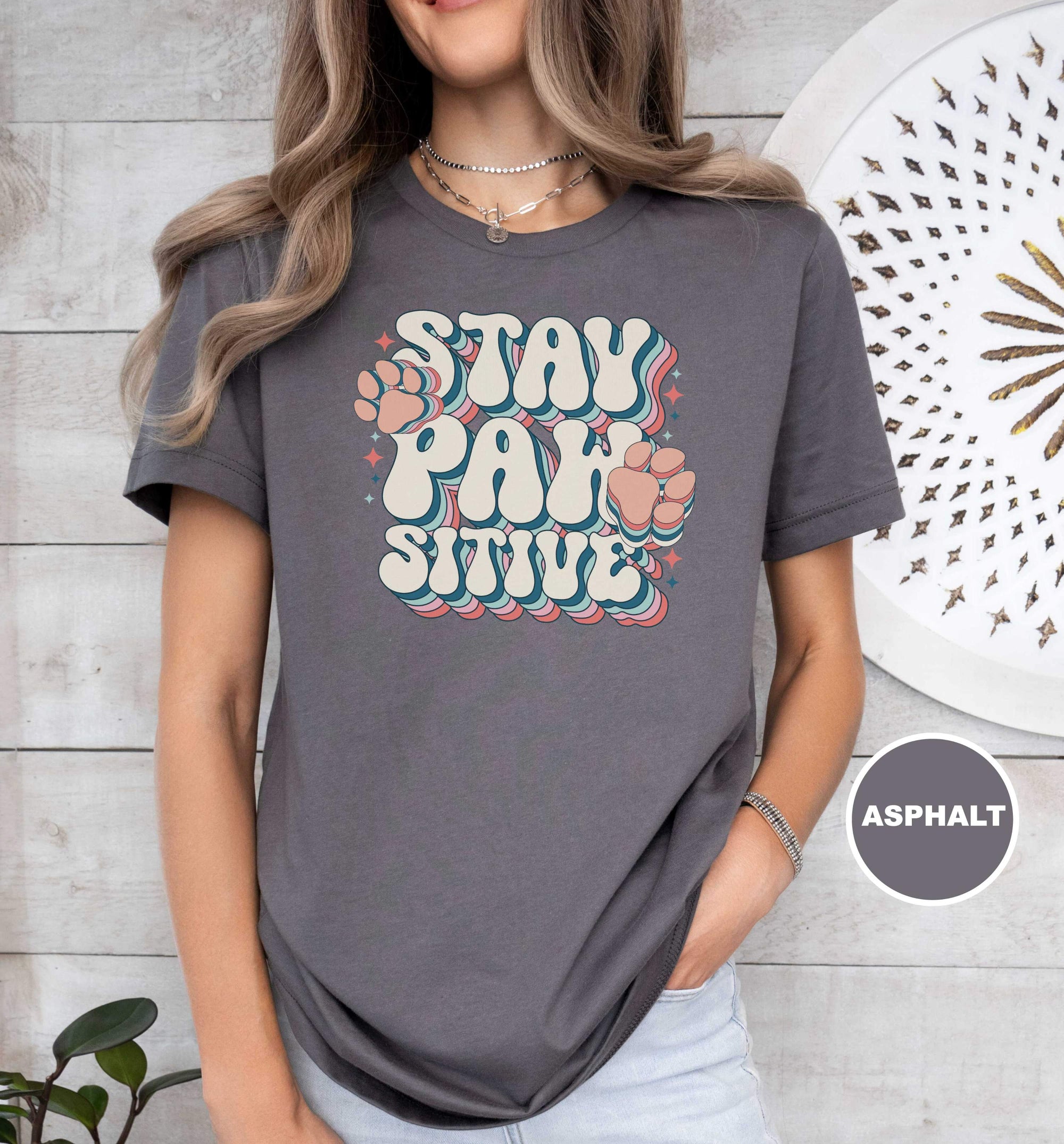 Stay Pawsitive Retro Pink Paw T-Shirt