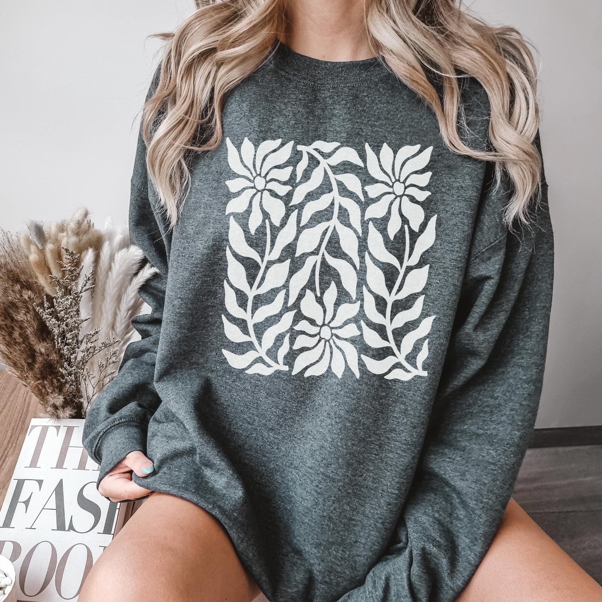 White Boho Sunflowers Sweatshirt - Lightmind Design